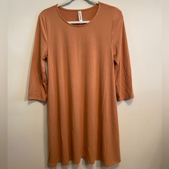 Tunic Pocket Dress, 3/4 sleeve - Camel - Picture 1 of 3